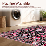 Ultra Soft Area Rug, Non Slip, Stain Resistant, Washable Area Rugs for Living Room, Bedroom, Boho Vintage Floral Aesthetic(Black)