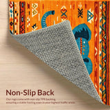 Ultra Soft Area Rug, Non Slip, Stain Resistant, Washable Area Rugs for Living Room, Bedroom, Artful Elephant Motif in Blue(Orange)