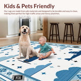 Ultra Soft Area Rug, Non Slip, Stain Resistant, Washable Area Rugs for Living Room, Bedroom, Sky-themed Cartoon Animal Parade(Blue)