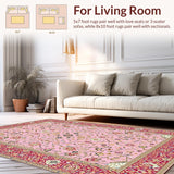 Ultra Soft Area Rug, Non Slip, Stain Resistant, Washable Area Rugs for Living Room, Bedroom, Luxurious Beige Ornamental Borders(Pink)
