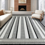 Ultra Soft Area Rug, Non Slip, Stain Resistant, Washable Area Rugs for Living Room, Bedroom, Reversible Laundry Room Mat Black White Striped Braided Patio Porch Rug(Black)