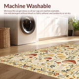 Ultra Soft Area Rug, Non Slip, Stain Resistant, Washable Area Rugs for Living Room, Bedroom, Elegant Earthy Mushroom Motif(Ivory)