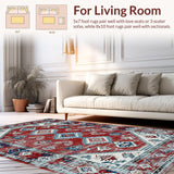 Ultra Soft Area Rug, Non Slip, Stain Resistant, Washable Area Rugs for Living Room, Bedroom, Vibrant Southwestern Symmetrical Motif(Red)
