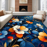 Ultra Soft Area Rug, Non Slip, Stain Resistant, Washable Area Rugs for Living Room, Bedroom, Rustic Vibrant Botanical Arrangement(Blue)