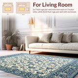 Blue Grey Beige Floral Design Area Modern Eclectic Style(White)