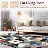 Ultra Soft Area Rug, Non Slip, Stain Resistant, Washable Area Rugs for Living Room, Bedroom, Lively Multicolor Circular Pattern(Gray)
