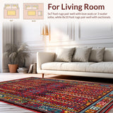 Ultra Soft Area Rug, Non Slip, Stain Resistant, Washable Area Rugs for Living Room, Bedroom, Lively Handcrafted Ethnic Arrangement(Red)
