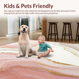 Ultra Soft Area Rug, Non Slip, Stain Resistant, Washable Area Rugs for Living Room, Bedroom, Contemporary Pink and Ivory Area Featuring Fluid Marble Veining(Pink)