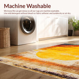Ultra Soft Area Rug, Non Slip, Stain Resistant, Washable Area Rugs for Living Room, Bedroom, Rustic Distressed Circular Motif(Orange)