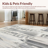 Ultra Soft Area Rug, Non Slip, Stain Resistant, Washable Area Rugs for Living Room, Bedroom, Abstract Grey and Cream Tumble Pattern Rug with Distressed Tribal Motifs(Gray)