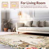 Ultra Soft Area Rug, Non Slip, Stain Resistant, Washable Area Rugs for Living Room, Bedroom, Vibrant Botanical Animal Print(Beige)