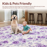 Ultra Soft Area Rug, Non Slip, Stain Resistant, Washable Area Rugs for Living Room, Bedroom, Artistic Lilac Botanical Harmony(Purple)