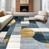 Ultra Soft Area Rug, Non Slip, Stain Resistant, Washable Area Rugs for Living Room, Bedroom, Striking Grey Gold Ogee Fusion(Blue)