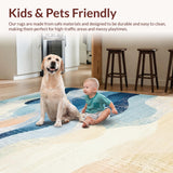Ultra Soft Area Rug, Non Slip, Stain Resistant, Washable Area Rugs for Living Room, Bedroom, Modern Surf Culture Runner Rug with Wave Geometry and Playful Character Emblems(Blue)