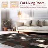 Ultra Soft Area Rug, Non Slip, Stain Resistant, Washable Area Rugs for Living Room, Bedroom, Creative Modern Patchwork Flair(Brown)