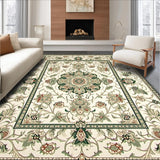 Indoor Beige Green Medallion Accent Area(Ivory)