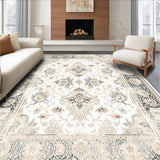 Ultra Soft Area Rug, Non Slip, Stain Resistant, Washable Area Rugs for Living Room, Bedroom, Vintage Inspired Ornate Motifs in Beige and Grey(Beige)