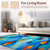 Ultra Soft Area Rug, Non Slip, Stain Resistant, Washable Area Rugs for Living Room, Bedroom, Colorful Marine Life Pattern(Orange)