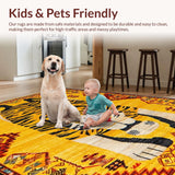 Ultra Soft Area Rug, Non Slip, Stain Resistant, Washable Area Rugs for Living Room, Bedroom, Vintage Ethnic Leopard Motif(Yellow)