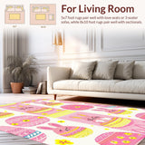 Ultra Soft Area Rug, Non Slip, Stain Resistant, Washable Area Rugs for Living Room, Bedroom, Vibrant Pastel Egg Decorative Motif(Pink)
