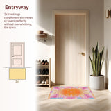 Ultra Soft Area Rug, Non Slip, Stain Resistant, Washable Area Rugs for Living Room, Bedroom, Chic Modern Circular Artistry(Orange)