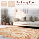 Ultra Soft Area Rug, Non Slip, Stain Resistant, Washable Area Rugs for Living Room, Bedroom, Stylish Warm Beige Medallion Theme(Orange)