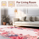Ultra Soft Area Rug, Non Slip, Stain Resistant, Washable Area Rugs for Living Room, Bedroom, Soft Pastel Floral Living Room Washable Carpet(Pink)