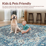 Ultra Soft Area Rug, Non Slip, Stain Resistant, Washable Area Rugs for Living Room, Bedroom, Eclectic Grey Blue Medallion Charm(Blue)