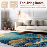 Ultra Soft Area Rug, Non Slip, Stain Resistant, Washable Area Rugs for Living Room, Bedroom, Nautical Treasure Carpet With Sea Turtle Journey Through Coral Haven(Blue)