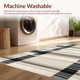 Ultra Soft Area Rug, Non Slip, Stain Resistant, Washable Area Rugs for Living Room, Bedroom, Rustic Warm Toned Linear Design(Beige)