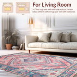 Ultra Soft Area Rug, Non Slip, Stain Resistant, Washable Area Rugs for Living Room, Bedroom, Elegant Distressed Geometric Motif(Pink)
