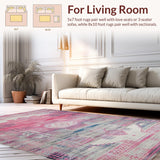Ultra Soft Area Rug, Non Slip, Stain Resistant, Washable Area Rugs for Living Room, Bedroom, Faded Geometric Multicolor Elegance(Pink)