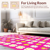 Ultra Soft Area Rug, Non Slip, Stain Resistant, Washable Area Rugs for Living Room, Bedroom, Playful Bright Color Blossom Design(Pink)