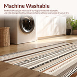 Ultra Soft Area Rug, Non Slip, Stain Resistant, Washable Area Rugs for Living Room, Bedroom, Boho Chic with Beige Tribal Stripes and Rustic Brown Highlights(Beige)
