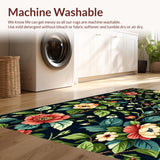 Ultra Soft Area Rug, Non Slip, Stain Resistant, Washable Area Rugs for Living Room, Bedroom, Contemporary Chic Floral Fusion(Black)