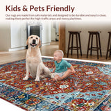 Ultra Soft Area Rug, Non Slip, Stain Resistant, Washable Area Rugs for Living Room, Bedroom, Tribal Earthy Geometric Harmony(Red)