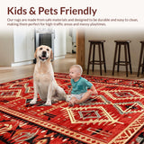 Ultra Soft Area Rug, Non Slip, Stain Resistant, Washable Area Rugs for Living Room, Bedroom, Contemporary Abstract Southwestern Fusion(Red)