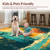 Ultra Soft Area Rug, Non Slip, Stain Resistant, Washable Area Rugs for Living Room, Bedroom, Rustic Summer Surfboard Bath Rug with Palm Tree Artwork on Weathered Wood(Blue)