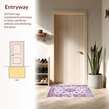 Ultra Soft Area Rug, Non Slip, Stain Resistant, Washable Area Rugs for Living Room, Bedroom, Elegant Lavender Floral Motif(White)