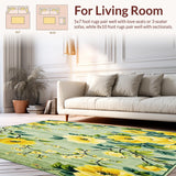 Ultra Soft Area Rug, Non Slip, Stain Resistant, Washable Area Rugs for Living Room, Bedroom, Floral Bath Mat with Yellow Blooms and Green Leaves(Yellow)