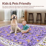 Ultra Soft Area Rug, Non Slip, Stain Resistant, Washable Area Rugs for Living Room, Bedroom, Elegant Purple Blossom Design(Purple)