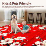 Ultra Soft Area Rug, Non Slip, Stain Resistant, Washable Area Rugs for Living Room, Bedroom, Transitional Abstract Blossom Arrangement(Red)