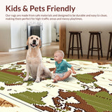 Beige with Retro Dinosaur Prints and Global Cartography(Green)