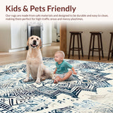 Ultra Soft Area Rug, Non Slip, Stain Resistant, Washable Area Rugs for Living Room, Bedroom, Elegant Off White Lace Motif(Blue)