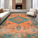 Ultra Soft Area Rug, Non Slip, Stain Resistant, Washable Area Rugs for Living Room, Bedroom, Vibrant Teal and Orange Artistic Pattern(Orange)