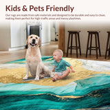 Ultra Soft Area Rug, Non Slip, Stain Resistant, Washable Area Rugs for Living Room, Bedroom, Chic Turquoise and Gold Fusion(Gold)