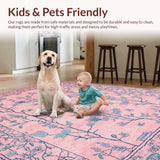 Ultra Soft Area Rug, Non Slip, Stain Resistant, Washable Area Rugs for Living Room, Bedroom, Contemporary Soft Botanical Design(Pink)