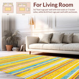 Ultra Soft Area Rug, Non Slip, Stain Resistant, Washable Area Rugs for Living Room, Bedroom, Whimsical Colorful Layered Patterns(Yellow)