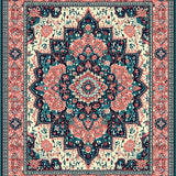Ultra Soft Area Rug, Non Slip, Stain Resistant, Washable Area Rugs for Living Room, Bedroom, Symmetrical with Coral and Teal Accents(Red)