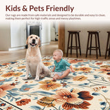 Ultra Soft Area Rug, Non Slip, Stain Resistant, Washable Area Rugs for Living Room, Bedroom, Faded Floral Bedroom Carpet for Minimal Living(Beige)